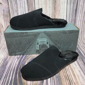 𝅺TOMS Nova Leather Wrap Black Faux Fur Slide Mules